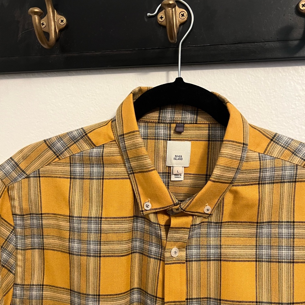 River island short sleeve shirt in mustard check